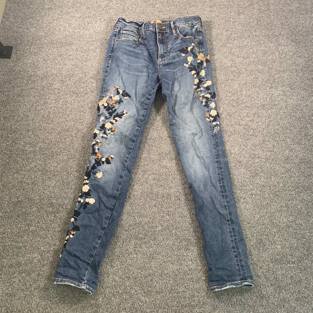 Driftwood Jackie Floral Bird Embroidered Skinny Jeans Medium Wash Size 27